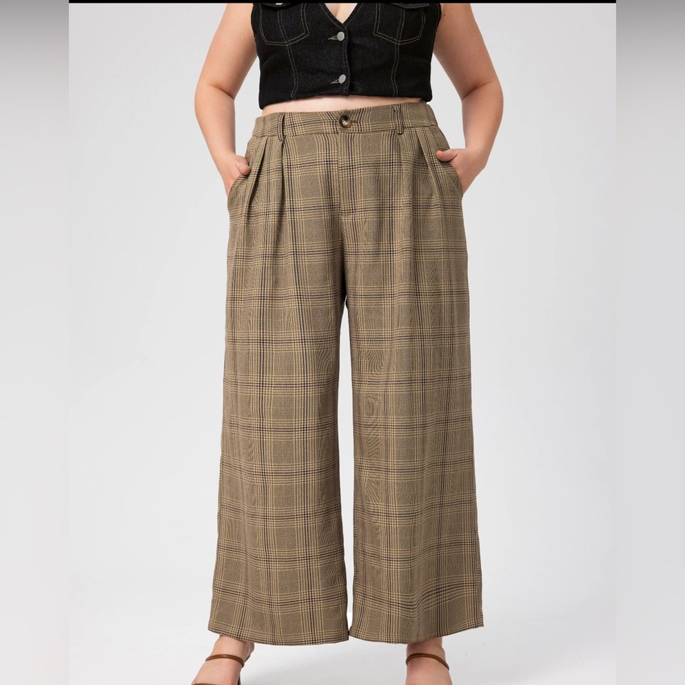 Cider Brown Plaid Wide-Leg Trousers